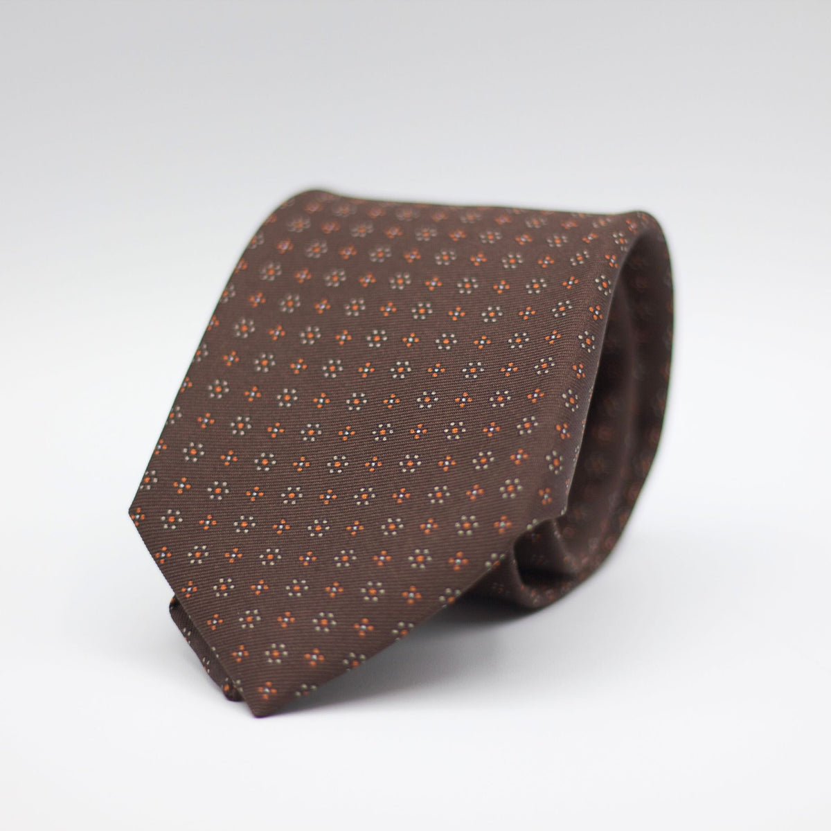 Holliday & Brown - Printed Silk - Brown/Orange/Off White motif tie 