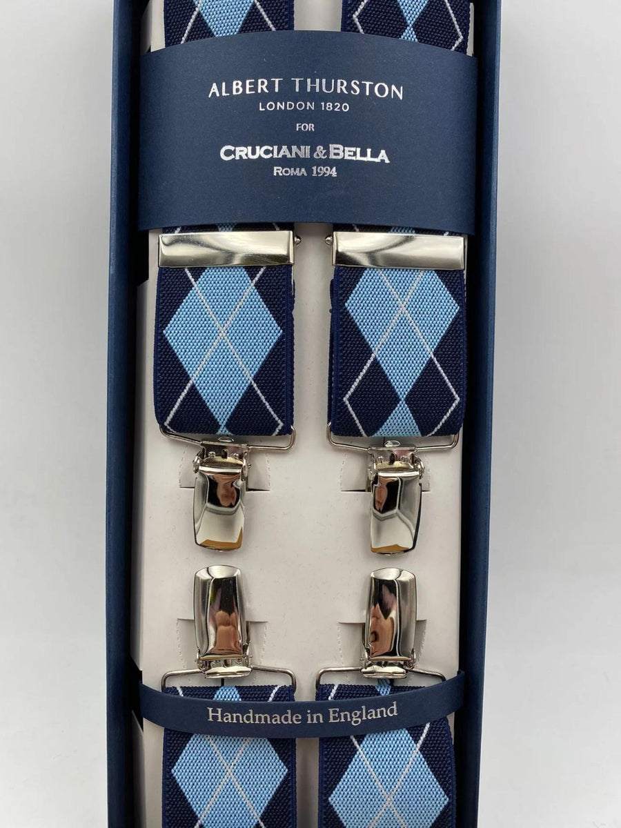 Albert Thurston -Elastic Clip-on-braces -35mm -Blue/Light Blue/White –  Cruciani & Bella