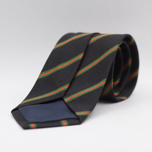 Holliday &amp; Brown 100% Jacquard Silk Tipped "12th London Rangers" Regimental Tie Black, Green and Orange Stripes Handmade in Italy 8 cm x 148 cm