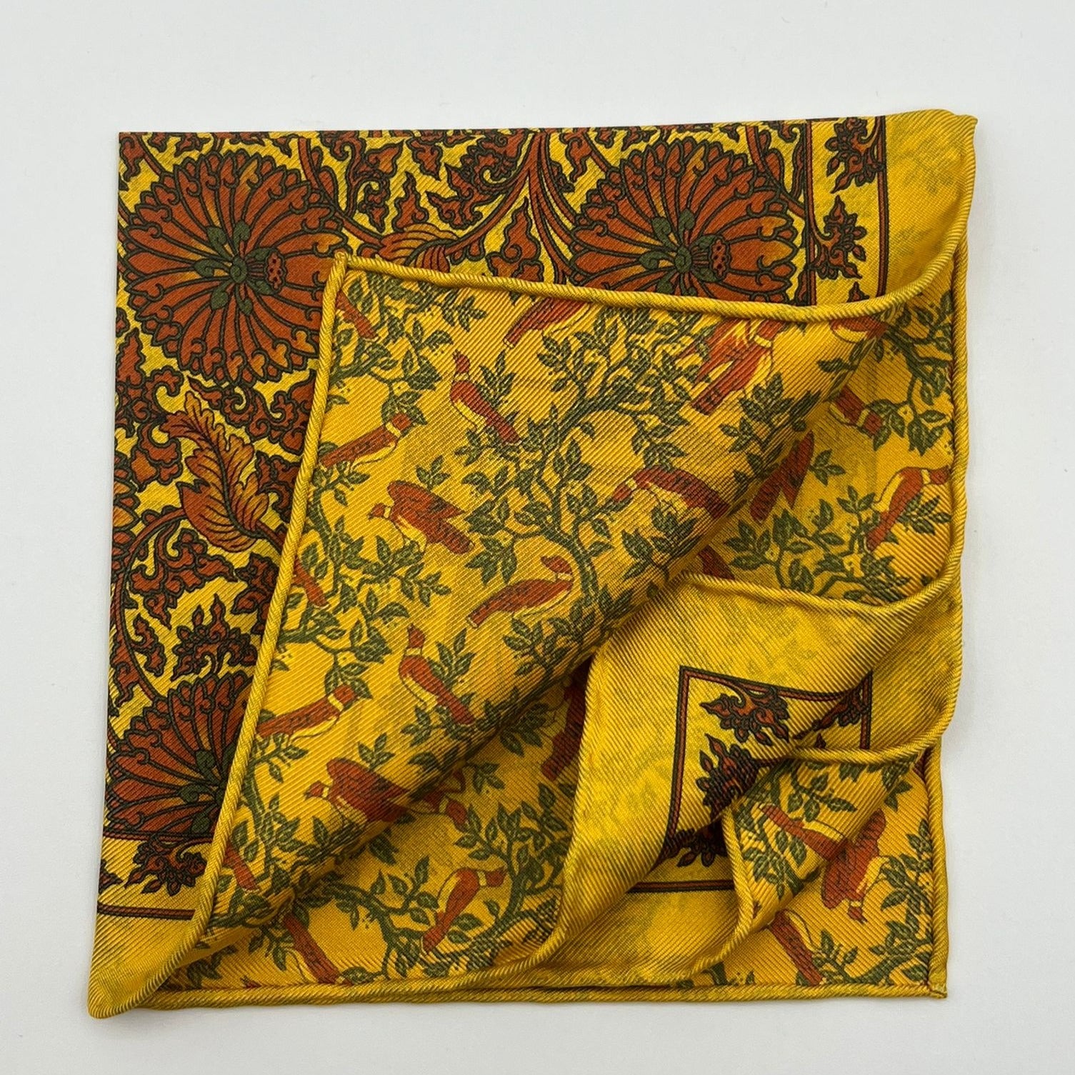 Cruciani & Bella - Silk - Yellow, Egg Yolk Double Patterned Motif Pocket Square