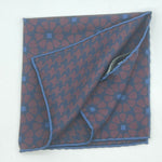 Holliday & Brown Hand-rolled   Holliday & Brown for Cruciani & Bella 100% Silk Red Wine and Blue Double Faces Patterned  Motif  Pocket Square Handmade in Italy 32 cm X 32 cm