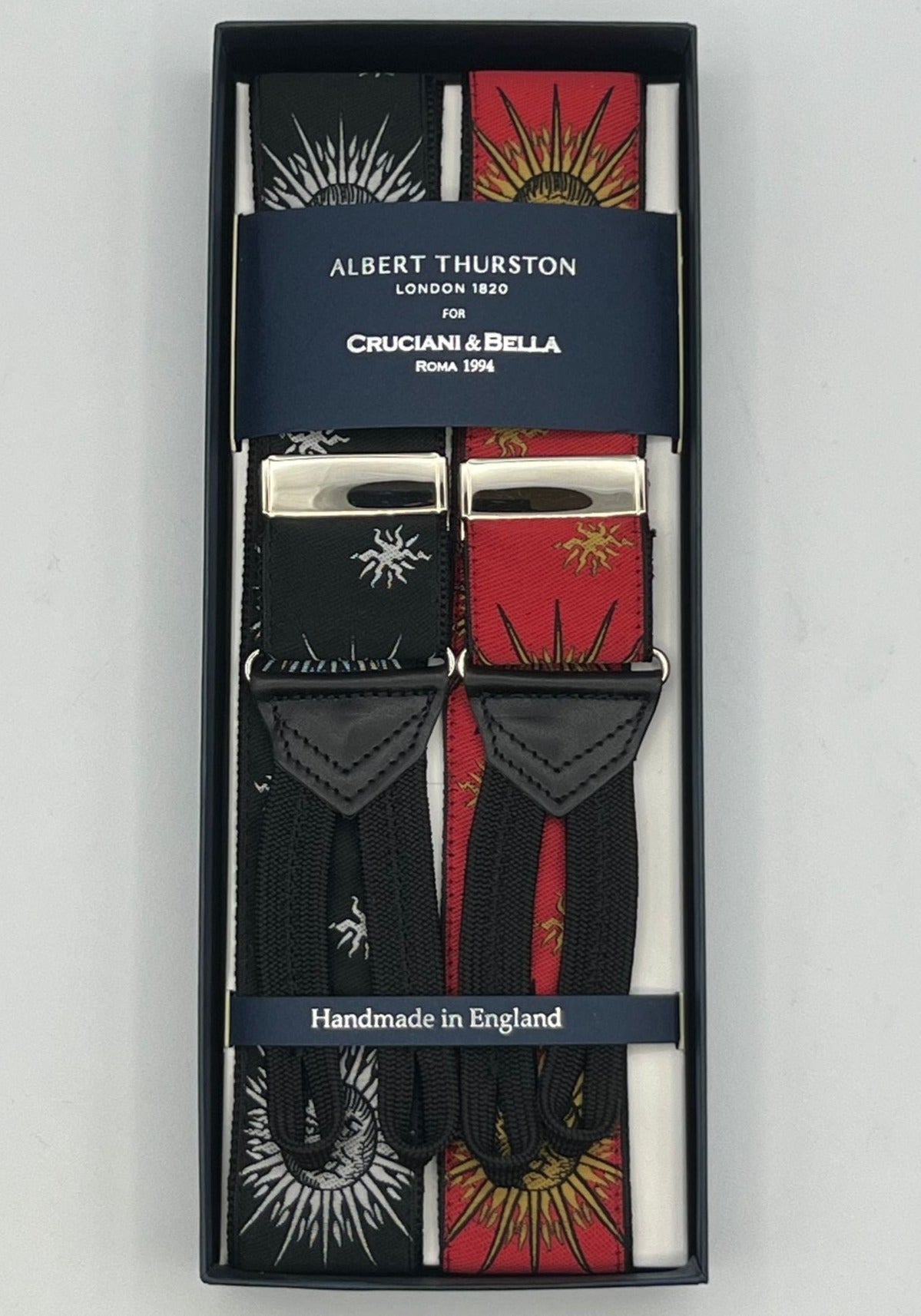 Albert Thurston - Woven Braces - 40 mm - Black and Red Sun #5650 – Cruciani  & Bella