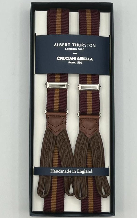 Albert Thurston - Elastic Braces - 25 mm - Red Wine, Ocra Stripes  #8300