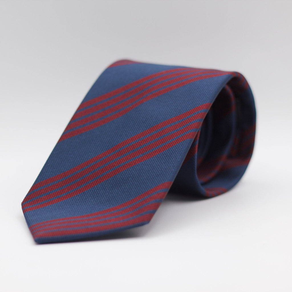 Holliday &amp; Brown 100% Jacquard Silk Tipped "4th City of London" Regimental Tie Blue, multiple Red Stripes Handmade in Italy 8 cm x 148 cm