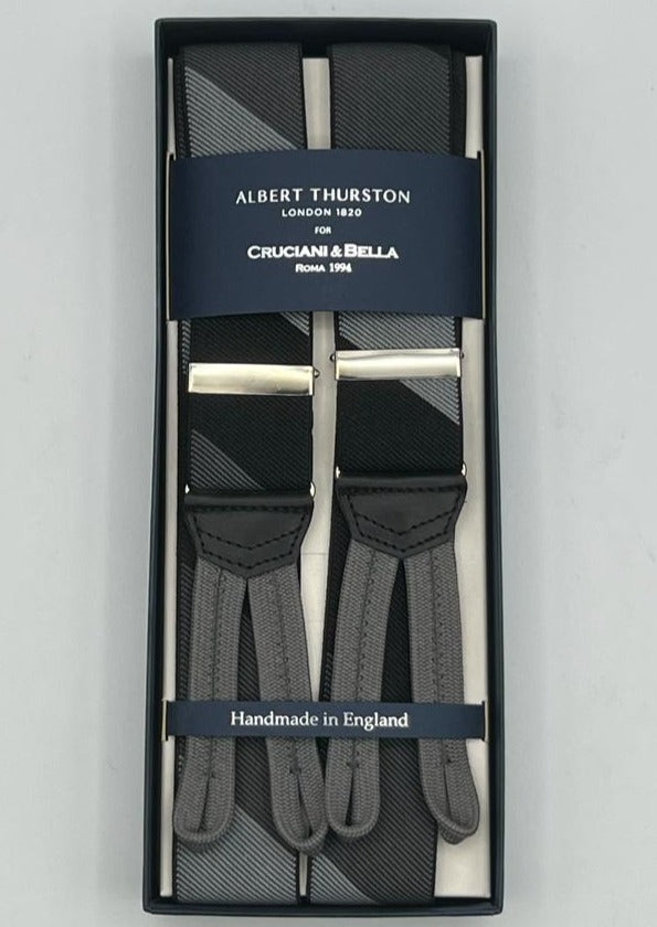 Albert Thurston - Elastic Braces - 35 mm - Grey and Black Large Stripes #4950