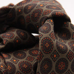 Cruciani &amp; Bella
Printed and Handmade in Italy
100% Wool
Unlined
Grey, Rust, Beige and Orange Motif Tie
8 cm x 150 cm
#9186