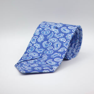 Cruciani &amp; Bella 100% Printed Silk Silk Made in England&nbsp; Self-tipped Blue, Blue and White Paisley Motif Tie 8 cm x 150 cm Handmade in &nbsp;England