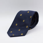 Cruciani &amp; Bella per Gentlemen Drivers 100% Woven Jacquard Silk Tipped Blue, Gold Crest Tie Handmade in Italy 8 cm x 150 cm