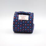 Cruciani &amp; Bella 100% Printed Silk Self-Tipped Blue, Light Blue and Red Daisies Tie Handmade in Rome, Italy. 8 cm x 150 cm