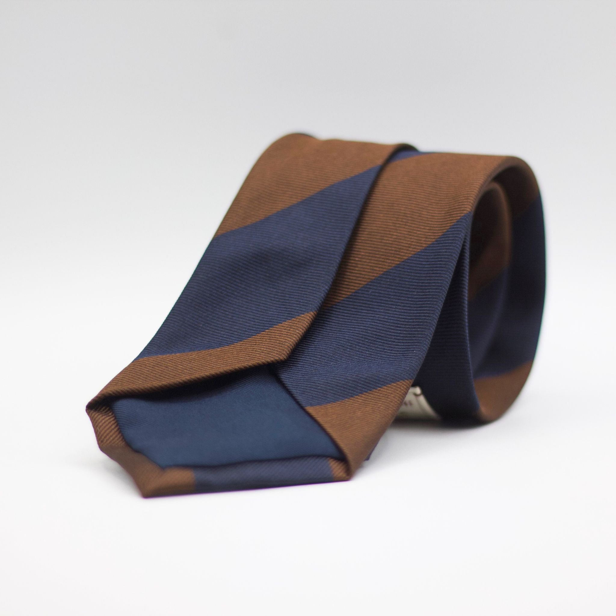 Cruciani &amp; Bella 100% Woven Jacquard Silk Tipped Brown and Burgundy block stripes Tie Handmade in Italy 8 x 150 cm