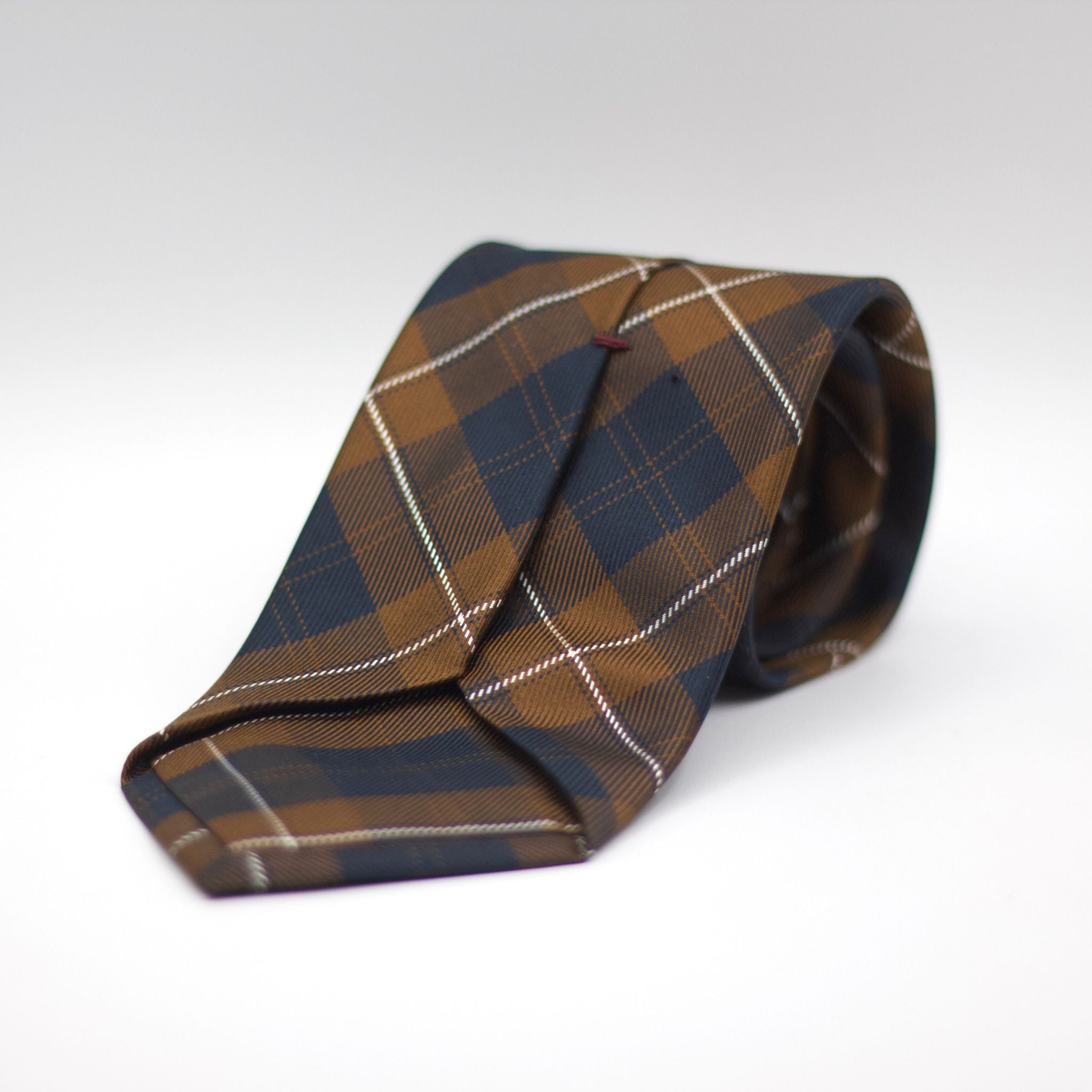 Cruciani &amp; Bella 100% Woven Jacquard Silk Self Tipped Brown, Blue and White Tartan Tie Handmade in Italy 8 cm x 150 cm