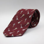 Cruciani &amp; Bella 100%&nbsp;Jacquard Silk Self-Tipped Burgundy, Guitars Motif Tie Handmade in Italy 8 cm x 150 cm