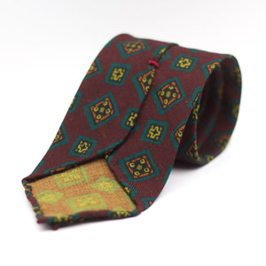 Cruciani & Bella 100%  Printed Wool  Unlined Hand rolled blades Burgundy, Orange, Green and Lime Green Tie Handmade in Italy 8 cm x 150 cm