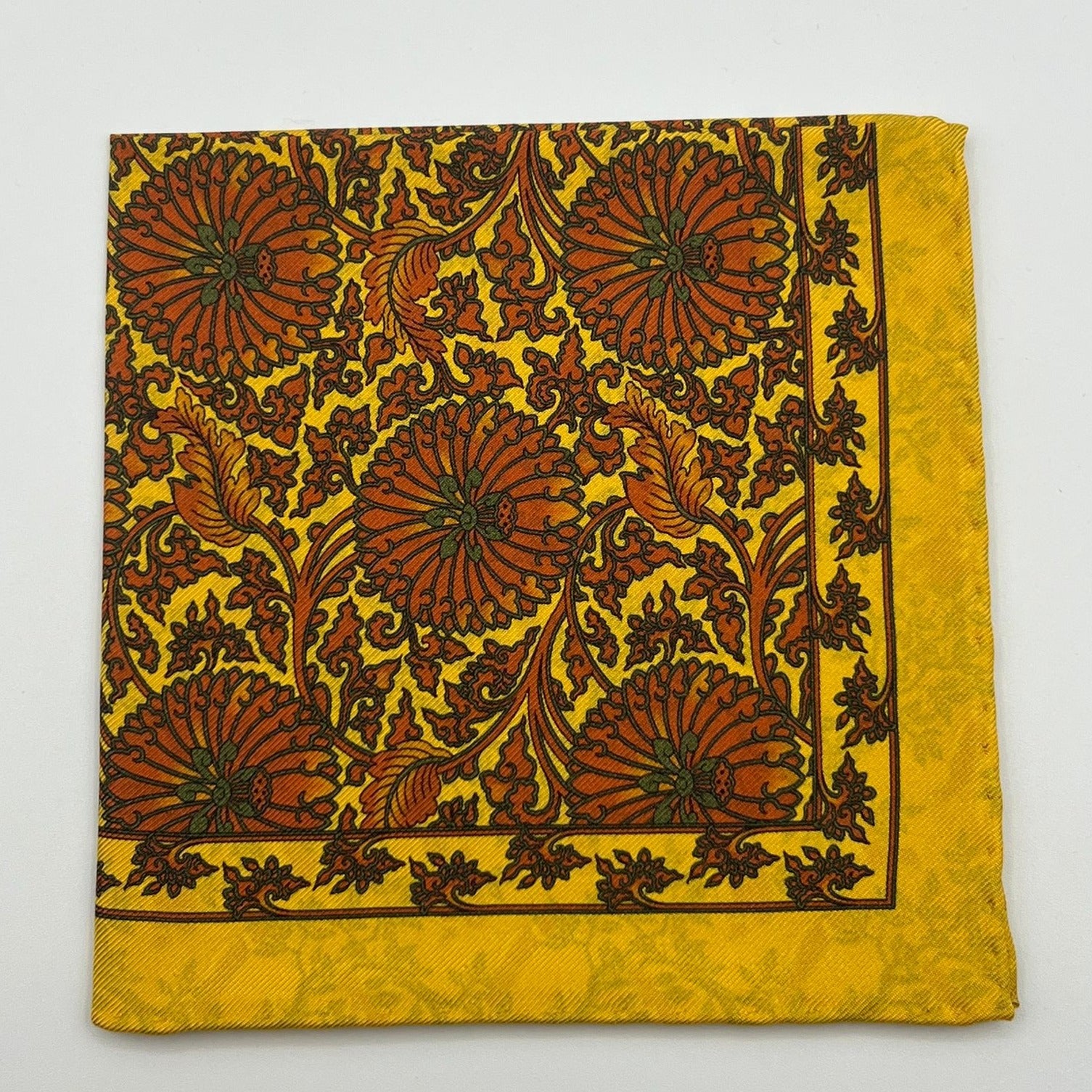 Cruciani & Bella - Silk - Yellow, Egg Yolk Double Patterned Motif Pocket Square