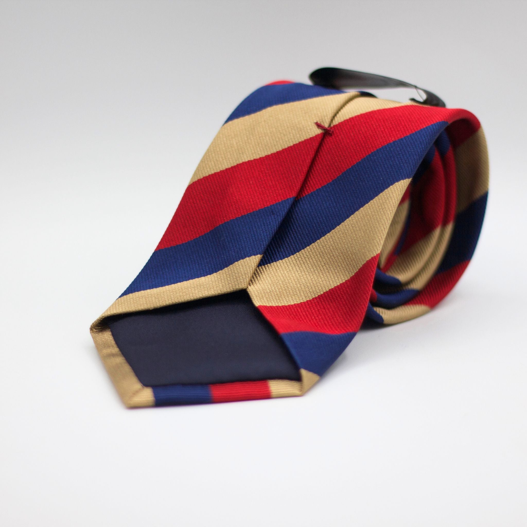 Cruciani &amp; Bella 100% Woven Jacquard Silk Tipped "Dragon Guards &nbsp;" Regimental Tie Gold, Blue and Red stripes tie Handmade in Italy 8 cm x 150 cm