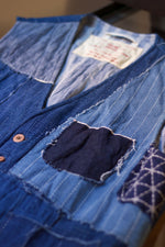 L'Egoiste  -Denim Patchwork Waistcoat   -Italian and Japanese Denim  -Made in EU  -Indigo  -3 pockets  -Copper buttons