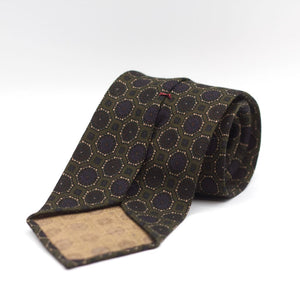 Cruciani & Bella 100%  Printed Wool  Unlined Hand rolled blades Green, Beige, Purple and Brown Tie Handmade in Italy 8 cm x 150 cm