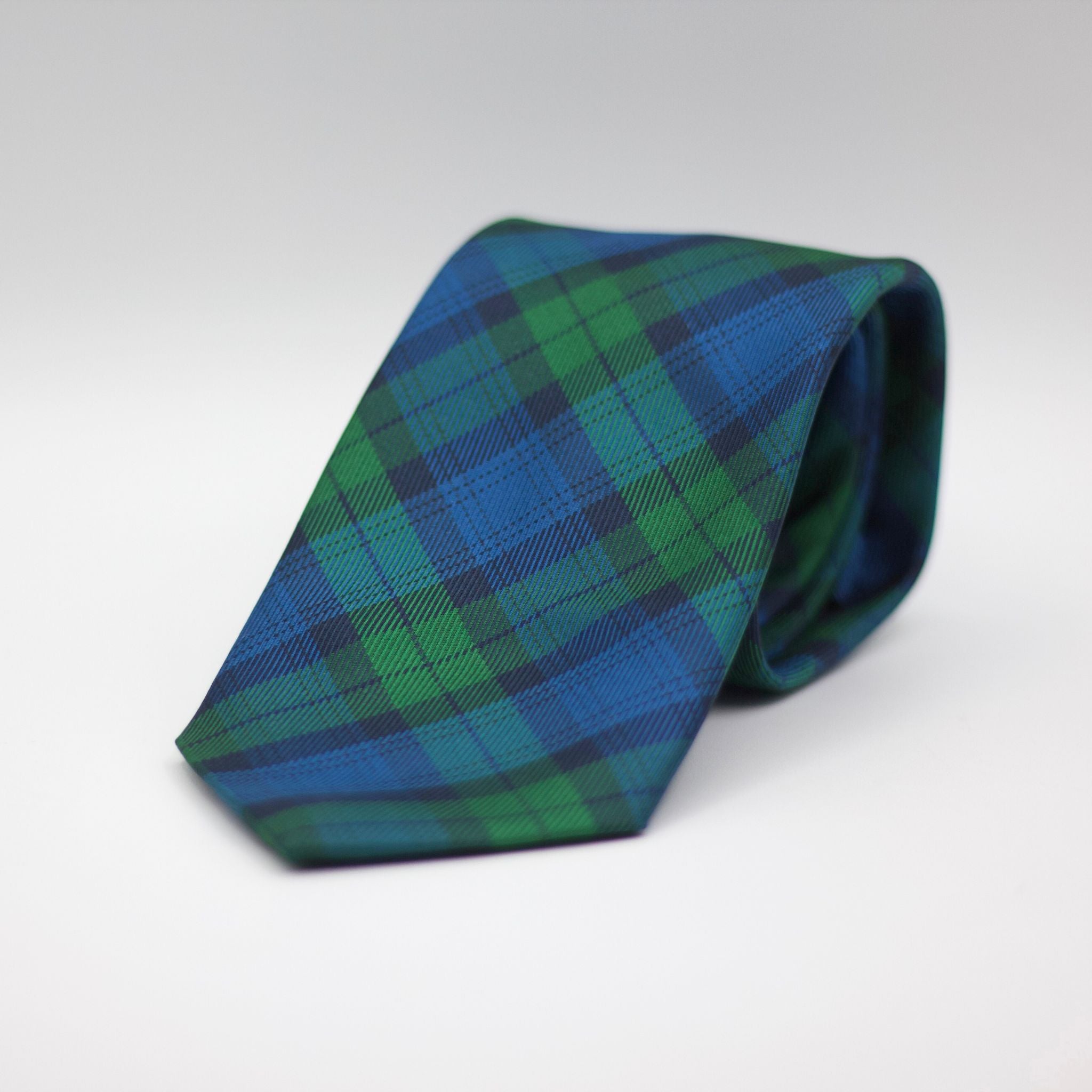 Cruciani &amp; Bella 100% Woven Jacquard Silk Self Tipped Green and Blue Tartan Tie Handmade in Italy 8 cm x 150 cm