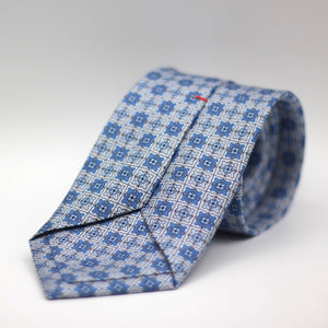 Cruciani & Bella 100% Silk Printed Self-Tipped Grey, Blue and Light Blue Motif Tie Handmade in Rome, Italy. 8 cm x 150 cm