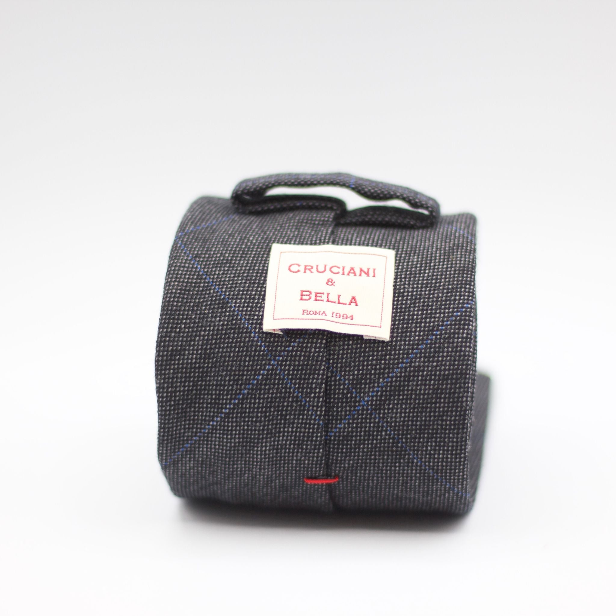 Cruciani & Bella 100% Wool - Harrison Made in England  Unlined Hand rolled blades Grey, Light Blue over check Unlined Tie Handmade in Italy 8 cm x 150 cm