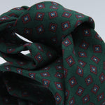 Holliday &amp; Brown for Cruciani &amp; Bella
100% Printed Wool
Self-Tipped

Forrest Green, Light Blue and Red Wine Color motif tie
Handmade in Italy

8 cm x 150 cm
#8985