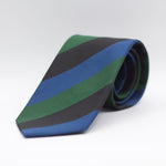 Holliday &amp; Brown 100% Jacquard Silk Tipped "Queen's College Belfast" Regimental Tie Blue, Black and Green Stripes Handmade in Italy 8 cm x 148 cm