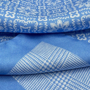 Cruciani &amp; Bella Hand-rolled&nbsp;&nbsp; 100% Silk Light Blue and White Double Faces Patterned&nbsp; Motif&nbsp; Pocket Square Made in England 33 cm X 33 cm