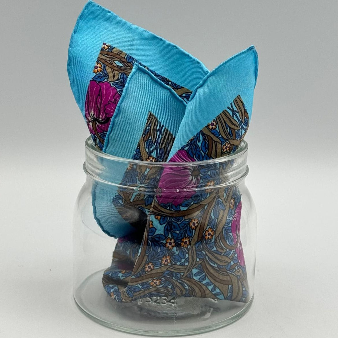 Cruciani & Bella - Silk - Light Blue, Magenta and Brown Motif Pocket Square #8730