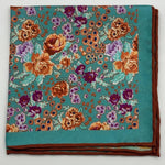 Cruciani &amp; Bella Hand-rolled&nbsp;&nbsp; 100% Silk Light Green, Light Blue, Fucsia, Orange and Lilac Double Faces Paisley and Floral Motif Pocket Square Made in England 33 cm X 33 cm