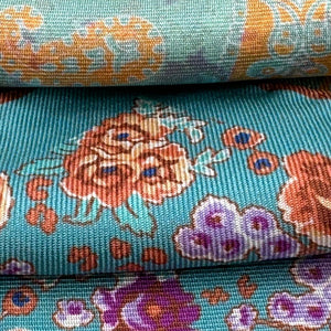 Cruciani &amp; Bella Hand-rolled&nbsp;&nbsp; 100% Silk Light Green, Light Blue, Fucsia, Orange and Lilac Double Faces Paisley and Floral Motif Pocket Square Made in England 33 cm X 33 cm