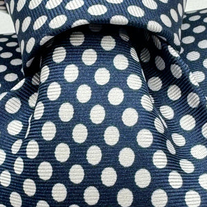 Cruciani &amp; Bella 100% Printed Silk&nbsp; Tipped Bleu, White polka dot Handmade in Italy 8,5 cm x 148 cm New Old Stock