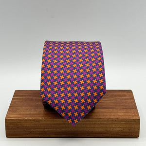 Cruciani &amp; Bella 100% Printed Silk&nbsp; Tipped Bleu, Orange and Purple Houndstooth Tie Handmade in Italy 8,5 cm x 148 cm New Old Stock