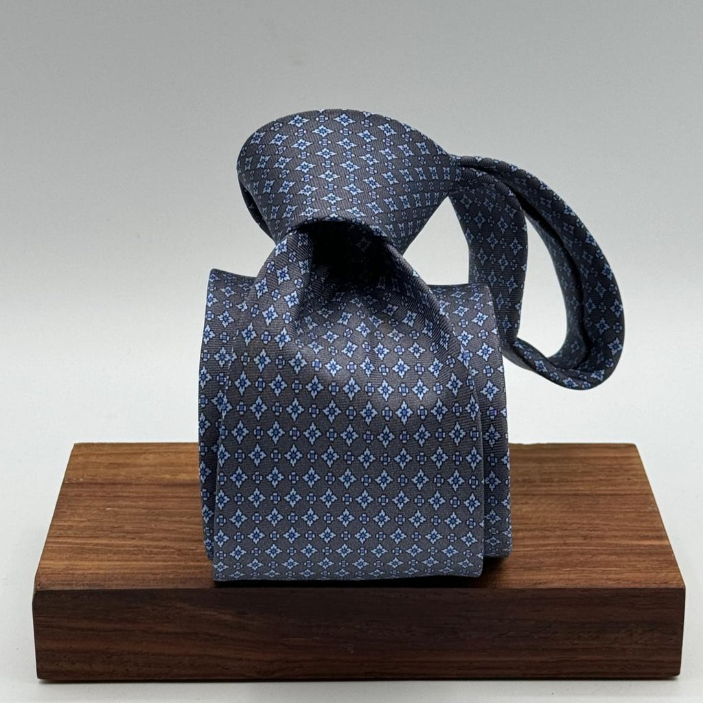 N.O.S. Cruciani & Bella - Printed Silk - Grey and Light Blue Tie #8900