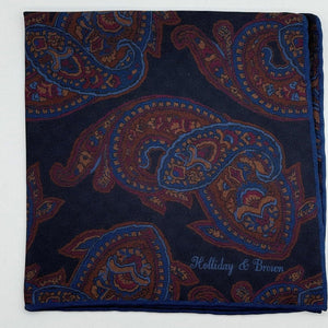 Holliday &amp; Brown for Cruciani &amp; Bella
Hand-rolled&nbsp;&nbsp;

100% Silk
Black, Olimpic Blue, Brown
Double Faces
Motif&nbsp; Pocket Square
Handmade in Italy

32 cm X 32 cm