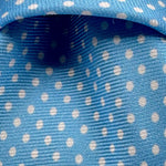 Cruciani &amp; Bella
100% Printed Silk&nbsp;
Tipped
Baby Blue and White Polka Dots Motif Tie
Handmade in Italy
8,5 cm x 148 cm
New Old Stock