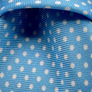 Cruciani &amp; Bella
100% Printed Silk&nbsp;
Tipped
Baby Blue and White Polka Dots Motif Tie
Handmade in Italy
8,5 cm x 148 cm
New Old Stock