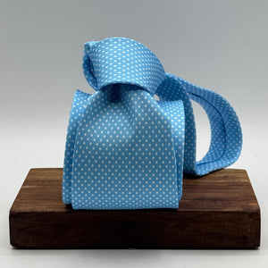 Cruciani &amp; Bella
100% Printed Silk&nbsp;
Tipped
Baby Blue and White Polka Dots Motif Tie
Handmade in Italy
8,5 cm x 148 cm
New Old Stock