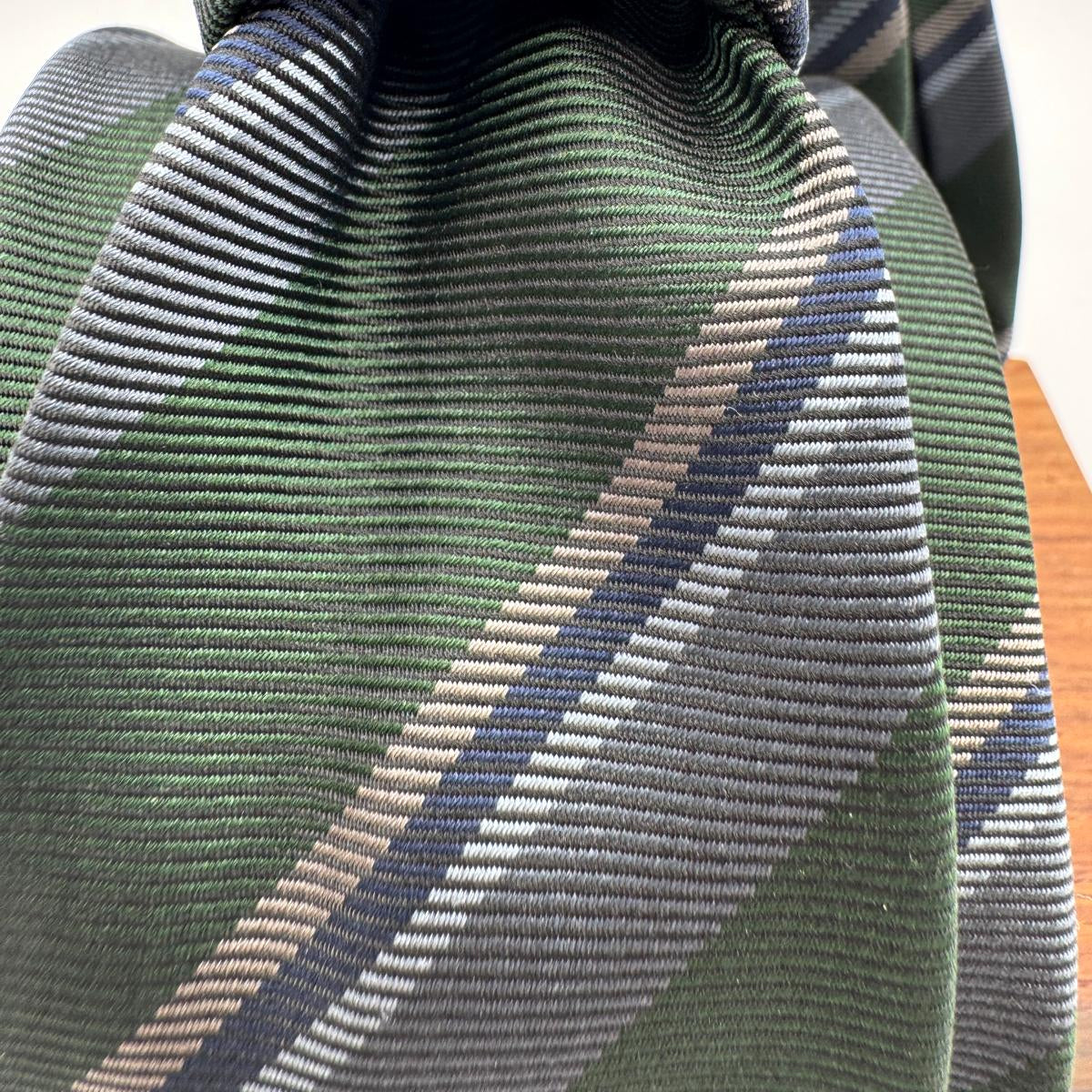 N.O.S. Cruciani & Bella - Woven Silk - Green, Grey and Light Bleu stripes Tie #5315