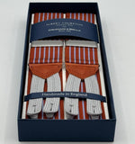 Albert Thurston for Cruciani &amp; Bella
Made in England
Adjustable Sizing
40 mm Woven Barathea&nbsp;
Burned Orange, Light Blue Stries Braces
Braid ends
Y-Shaped
Nickel Fittings
Size Multifit Adjustable&nbsp;Length:&nbsp;115cm (= 45 inch) Maximum
