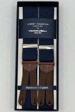 Albert Thurston for Cruciani &amp; Bella
Made in England
Adjustable Sizing
35 mm Elastic Braces
Blu Plain Color Braces
Braid ends
Y-Shaped
Nickel Fittings
Size Multifit Adjustable&nbsp;Length:&nbsp;115cm (= 45 inch) Maximum