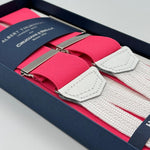 Albert Thurston for Cruciani &amp; Bella
Made in England
Adjustable Sizing
35 mm elastic Pink plain braces
Braid ends
Y-Shaped
Nickel Fittings
Size Multifit Adjustable&nbsp;Length:&nbsp;115cm (= 45 inch) Maximum