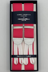 Albert Thurston for Cruciani &amp; Bella
Made in England
Adjustable Sizing
35 mm elastic Pink plain braces
Braid ends
Y-Shaped
Nickel Fittings
Size Multifit Adjustable&nbsp;Length:&nbsp;115cm (= 45 inch) Maximum