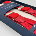 Albert Thurston for Cruciani &amp; Bella
Made in England
Adjustable Sizing
25 mm elastic braces
Red Plain
Braid ends
Y-Shaped
Nickel Fittings
Size: L