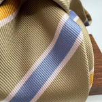 Cruciani &amp; Bella
100% Woven Silk&nbsp;
Tipped&nbsp;
Sand, Light Blue, Light Blue, Light Yellow and White stripes

Handmade in Italy
8 cm x 148 cm
New Old Stock