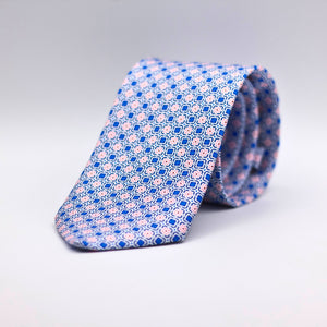 Cruciani &amp; Bella 100% Printed Silk Self-Tipped Light Blue and Pink Tie Handmade in Rome, Italy. 8 cm x 150 cm