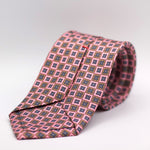 Cruciani & Bella 100% Silk Printed Self-Tipped Pink, Brown and Grey Motif Tie Handmade in Rome, Italy. 8 cm x 150 cm