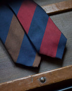 Cruciani &amp; Bella 100% Woven Jacquard Silk Tipped Brown and Burgundy block stripes Tie Handmade in Italy 8 x 150 cm