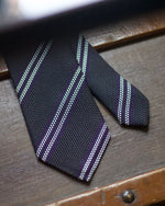 Cruciani &amp; Bella 100% Silk Garza Fina Woven in Italy Tipped Brown, White and Purple Stripes Tie Handmade in Italy 8 cm x 150 cm