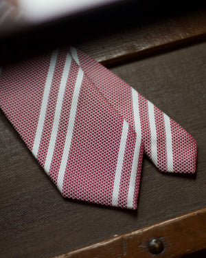 Cruciani &amp; Bella 100% Silk Garza Fina Woven in Italy Tipped Red, White Stripes Tie Handmade in Italy 8 cm x 150 cm