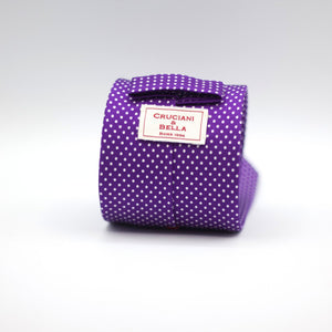 Cruciani &amp; Bella 100% Printed Silk Self-Tipped Purple, White Pindots Tie Handmade in Rome, Italy. 8 cm x 150 cm